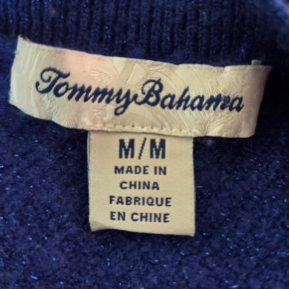 Tommy‎ Bahama Blue Merino Wool Cashmere Metallic V-Neck Sweater Womens Medium